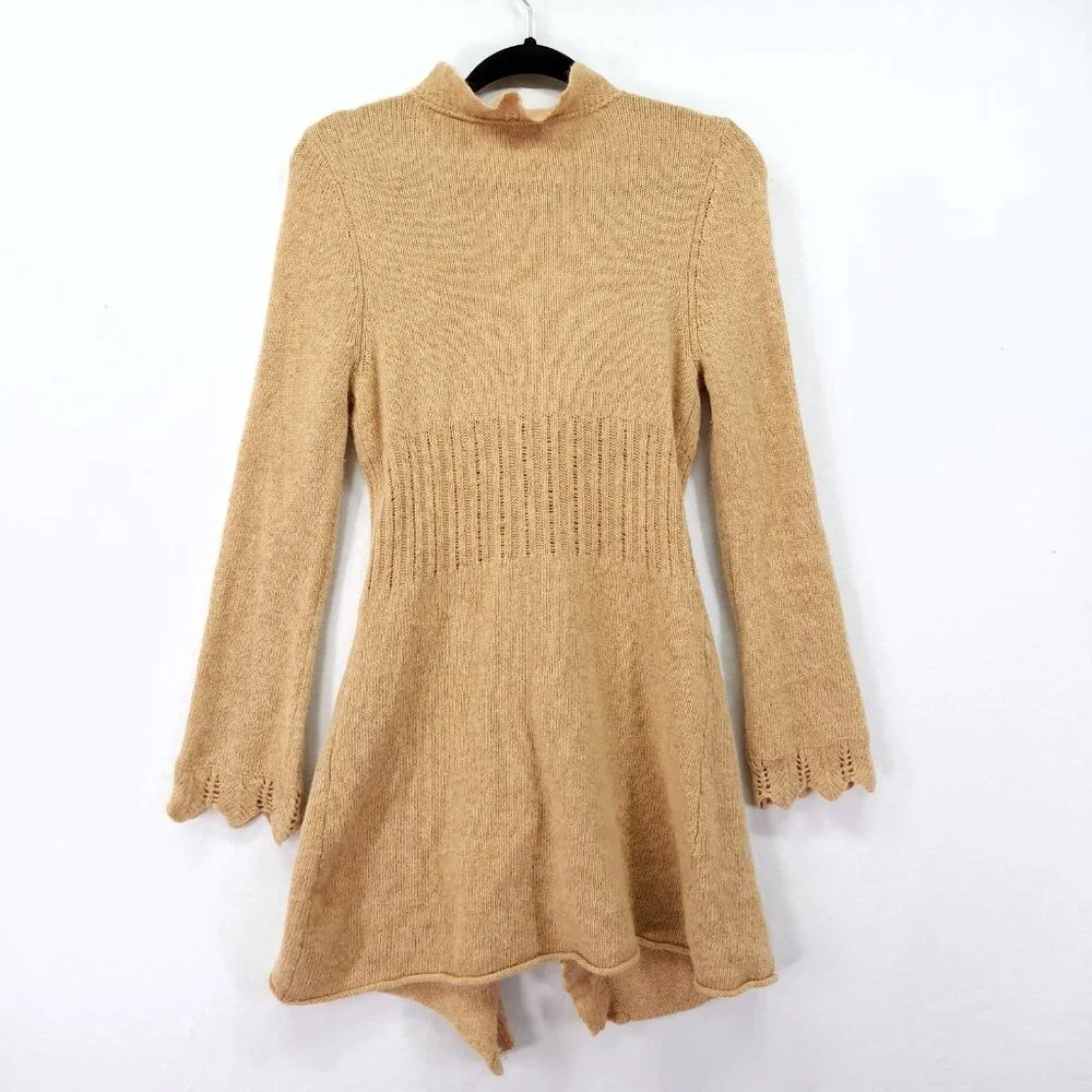 Anthropologie Sparrow Duster Cardigan Lambswool Angora Blend Beige Size Medium - Picture 2 of 14